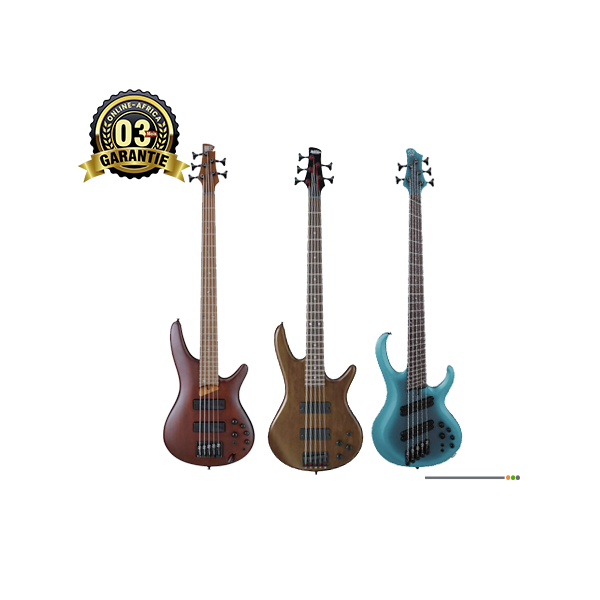 Image de la guitare basse Ibanez 5 cordes vue de face – finition brillante