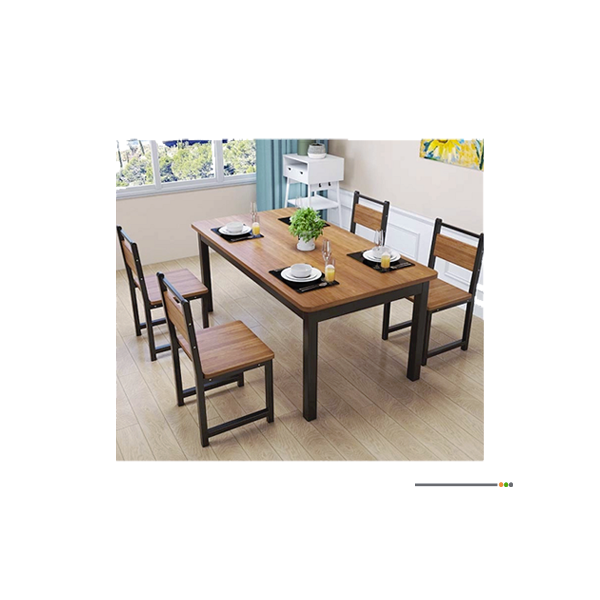 Ensemble table à manger 4 places en bois et métal dans salle à manger lumineuse