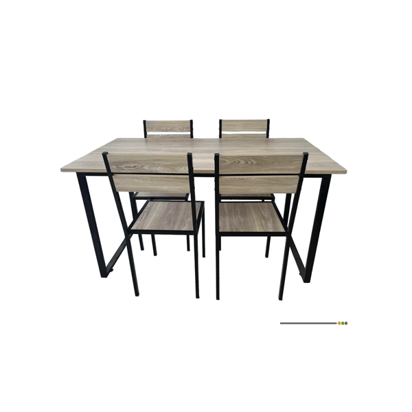 Ensemble table à manger 4 places en bois clair et métal noir, vue de face