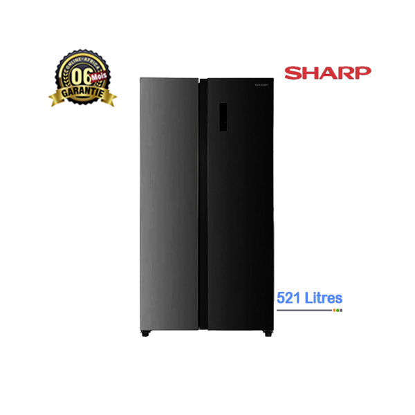 Réfrigérateur Sharp SJ-X655-DS3 ouvert avec compartiments organisés