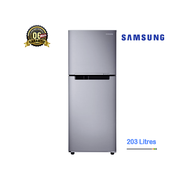 Image du réfrigérateur Samsung RT20HAR2DSA en inox avec double porte ouverte