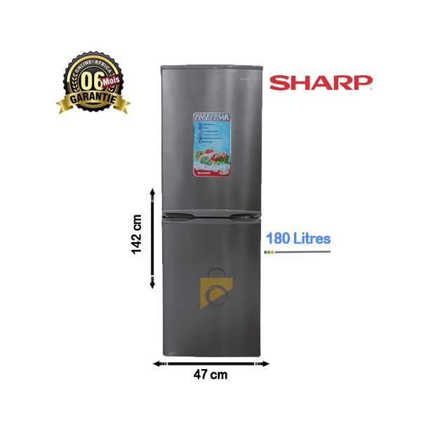 Réfrigérateur Sharp SJ BH180-HS2 vu de face avec portes fermées