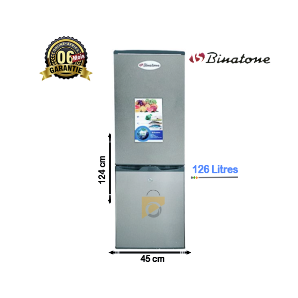 Réfrigérateur BINATONE FR 160 vu de face avec portes fermées