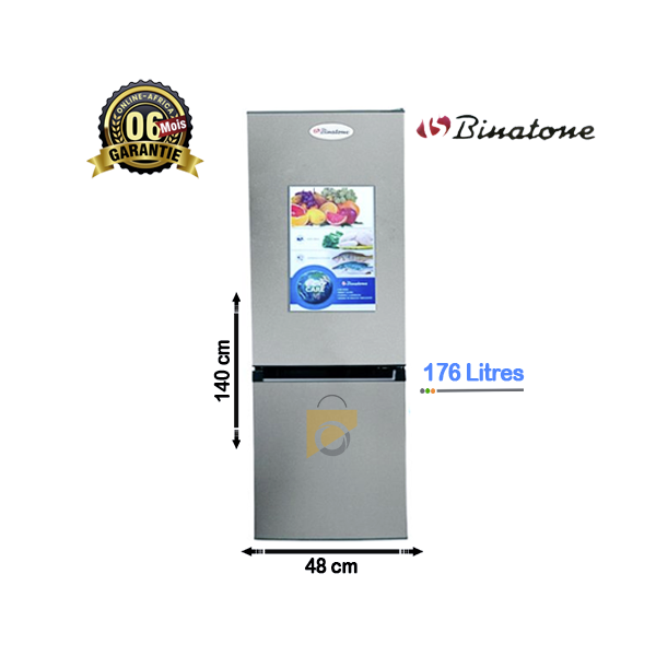 Réfrigérateur BINATONE FR205 ouvert avec aliments