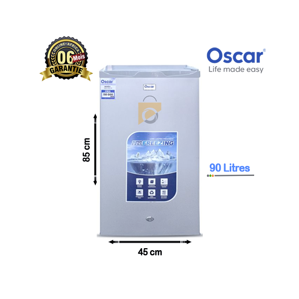 Réfrigérateur OSCAR SILVER OSC-R115S ouvert avec produits frais