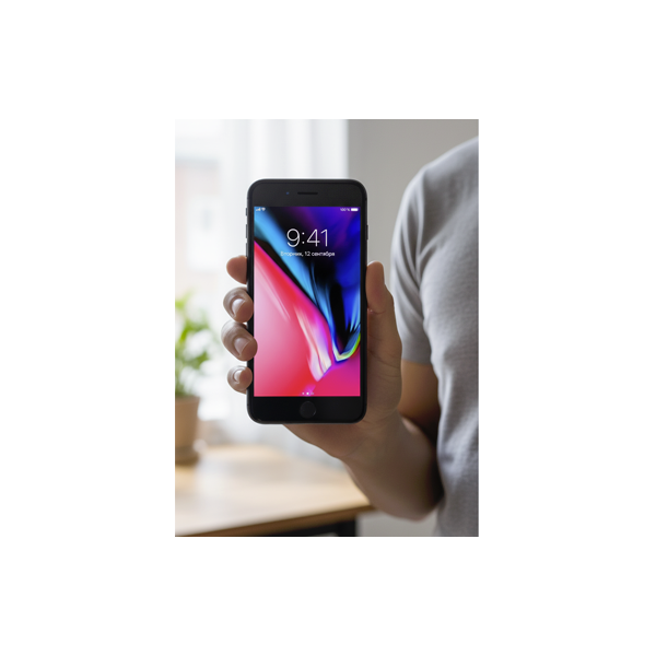 iPhone 8 Plus vu de face avec écran Retina HD allumé