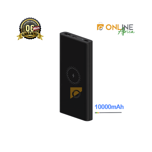 Batterie externe Xiaomi Mi Wireless Powerbank 10000 mAh vue de dessus avec indicateurs LED et zone de charge sans fil.