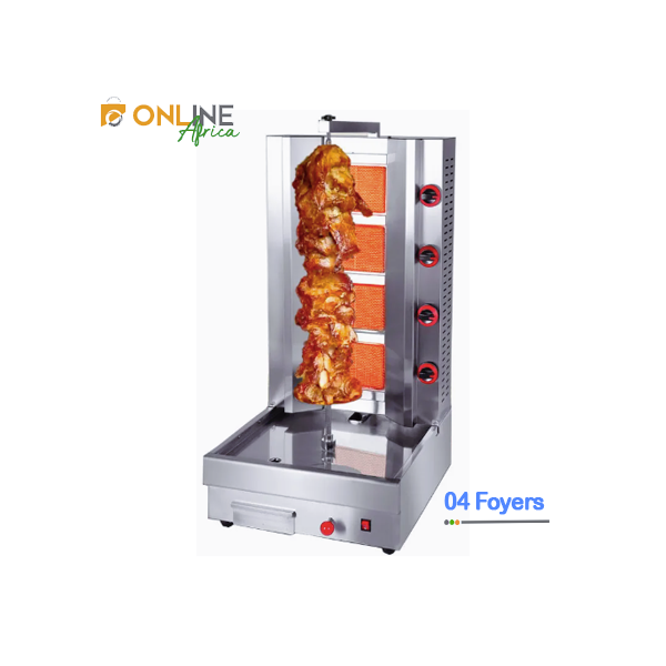 Machine à shawarma 4 foyers en inox avec viande en cuisson