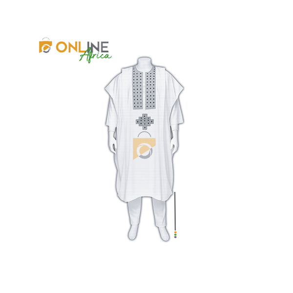 Ensemble Agbada blanc brodé traditionnel pour homme, élégant et prestigieux