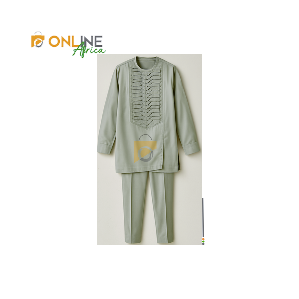 Ensemble africain homme vert pastel avec broderie élégante