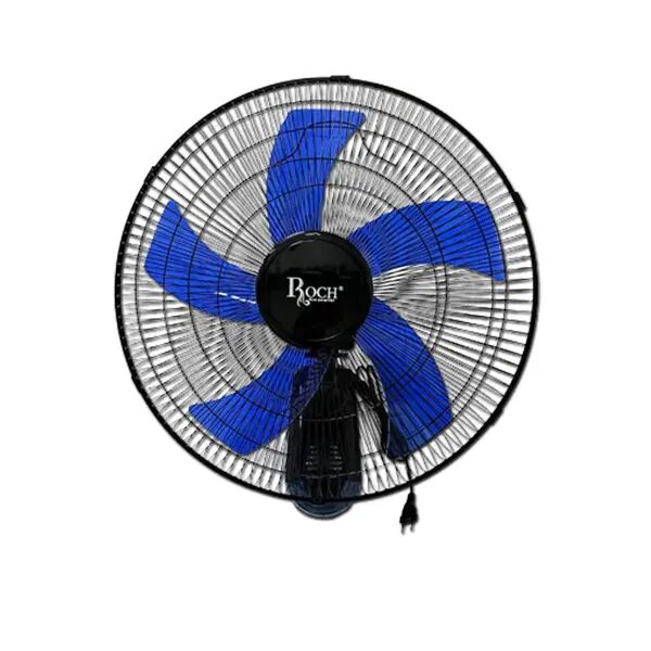 Ventilateur mural Roch RWF-1615 noir, vu de face, avec sa grille et ses pales