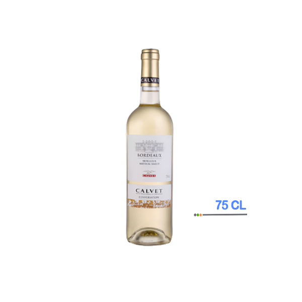 Bouteille de vin blanc Calvet Conversation Bordeaux Moelleux 2023, avec une étiquette élégante